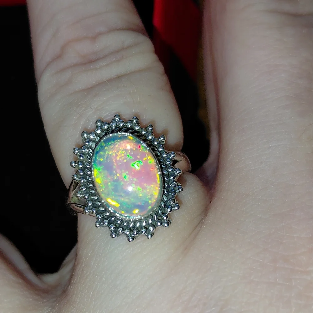Sterling Silver Ethiopian Opal Halo Statement Ring